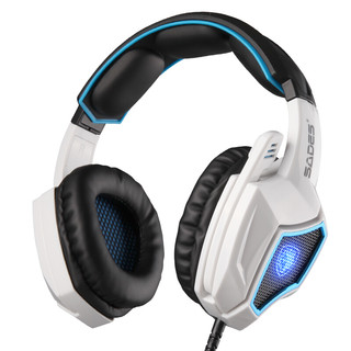 SADES 赛德斯 狼灵 震动版 耳罩式头戴式有线耳机 白蓝 USB口