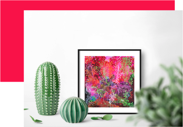 西班牙诺埃米海洋色彩缤纷 《粉色珊瑚》24.5×25.5 2016年 丙烯画 卧室餐厅客厅沙发电视背景墙挂画