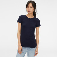 Gap女装莫代尔棉短袖T恤 新款女士弹力纯色修身上衣 XXS 纯靛蓝色
