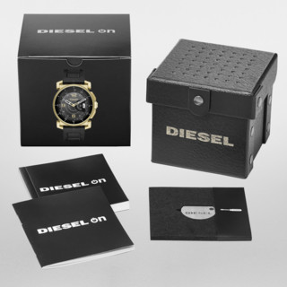 DIESEL 迪赛 DZT1004 智能手表 47mm 金色 黑色皮革表带（活动追踪、日期、通知提醒）