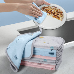邹振记 双面吸水厨房清洁洗碗布双色可挂式抹布百洁布珊瑚绒3条-混色装