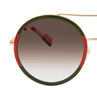 GUCCI 古驰 女士太阳镜 GG0061S 010 绿色红色织带/金色镜框浅棕色镜片 56mm
