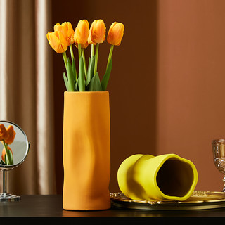 轻奢北欧简约创意褶皱花瓶水养插花陶瓷花器客厅玄关餐桌玻璃摆件