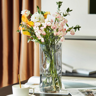 轻奢北欧简约创意褶皱花瓶水养插花陶瓷花器客厅玄关餐桌玻璃摆件