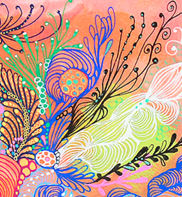 mo诺埃米海洋色彩缤纷丙烯画珊瑚325x305cm马克笔两烯原作无框