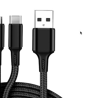 RAGAU 睿高 Lightning Micro USB Type-C 一拖三数据线 1.2m 黑色