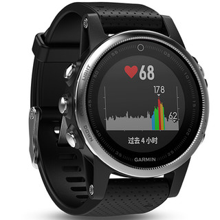 GARMIN 佳明 fenix 5S 智能手表 42mm 银色 硅胶表带 黑色（GPS、跑步、心率、跑步）