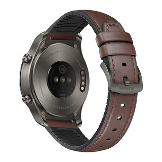 HUAWEI 华为 LEO-DLXXU eSIM智能手表 39mm 钛银灰 陶瓷表圈 皮胶混合表带 棕黑色（ECG、GPS、NFC）