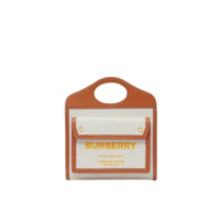 BURBERRY 博柏利 女士迷你双色帆布拼皮革口袋包 自然色/深琥珀色 80368121