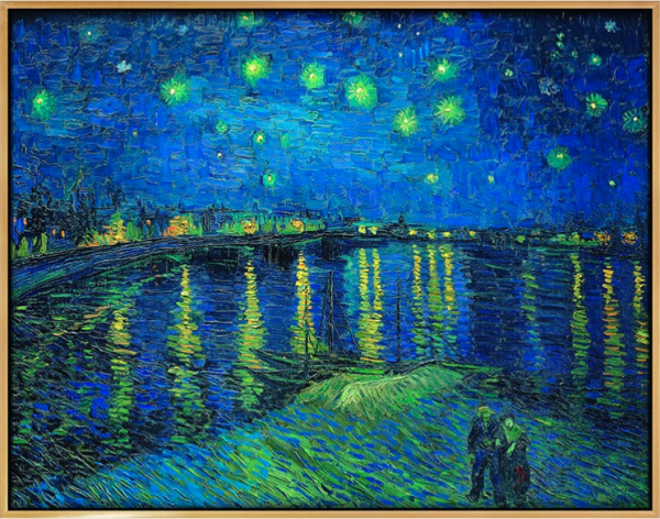 弘舍 梵高 抽象艺术风景油画《星夜》成品尺寸60x47cm 油画布 闪耀金