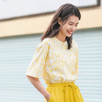 夏季特卖女款纯棉可爱减龄印花休闲短袖T恤女 XL 土黄色