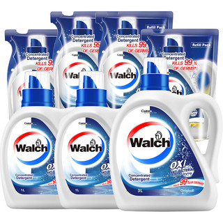 Walch 威露士 抗菌有氧洗衣液 3L+1L*2瓶+500ml*4袋补充装 原味+柠檬