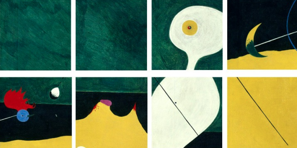 弘舍胡安米罗现代简约抽象油画人投鸟成品尺寸78x63cm油画布闪耀金