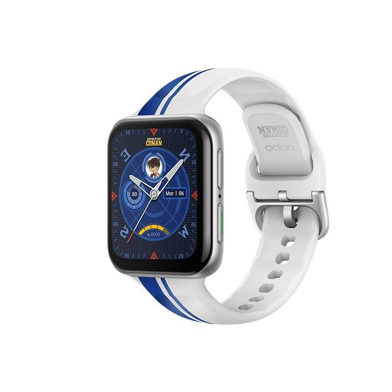 oppo watch 2 柯南限定版 esim智能手表 42mm 银色铝合金表壳 蓝白氟