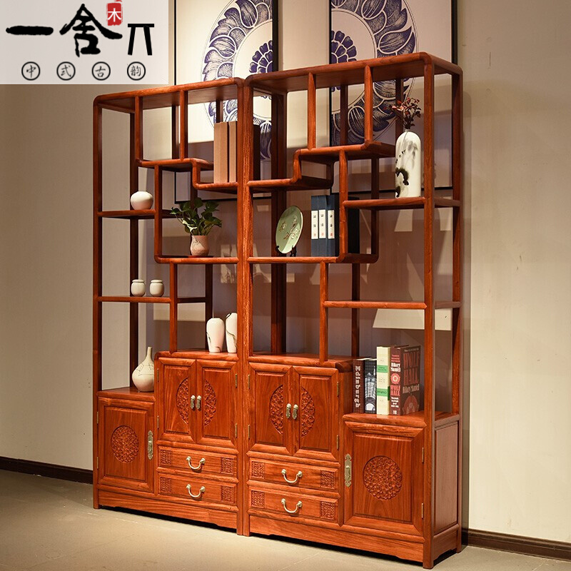 一舍红木家具缅甸花梨（学名：大果紫檀）博古架实木新中式客厅隔断柜