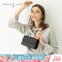 JESSIEJANE女包链条小方包2791鳄鱼纹小香风单肩包斜挎包 黑色