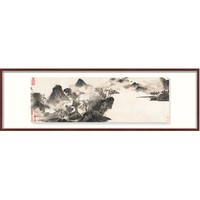 橙舍 沈周《烟江叠嶂 卷一》装裱40x120cm 宣纸 雅致红褐