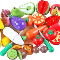儿童木制磁性蔬菜水果切切乐仿真玩具厨房类宝宝过家家桶装切切看