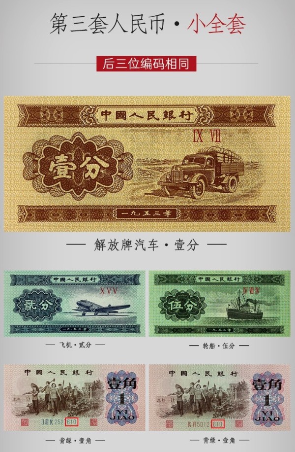 省30元】邮币卡_第三套人民币大全套全新15张珍藏册（尾号3位相同