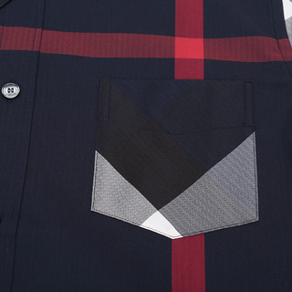 BURBERRY 博柏利 男士短袖衬衫 40458421 海军蓝色格纹 XS