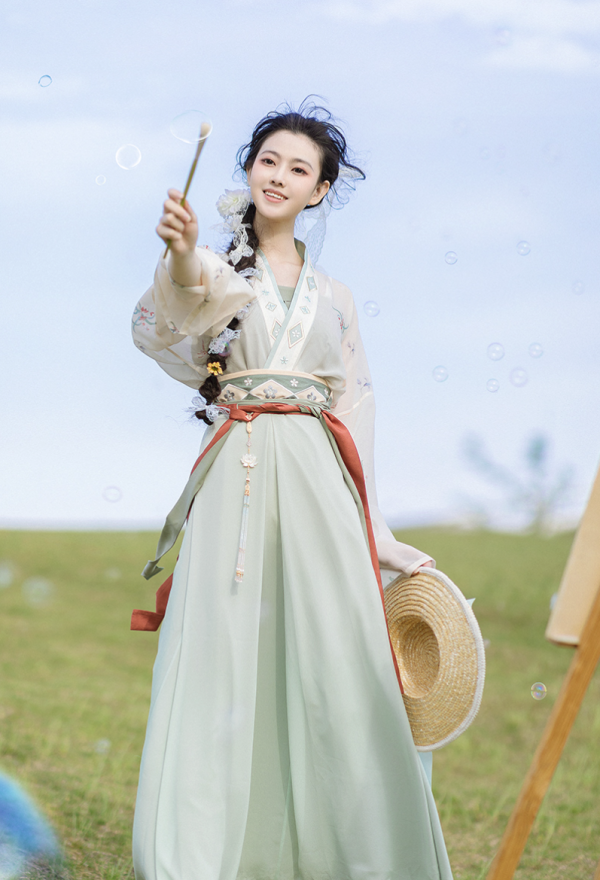 池夏芒种菱歌改良宋制对襟衫套装裙女s1634浅绿嫩黄s