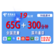 CHINA TELECOM 中国电信 星速卡 19元月租（35G全国流量+30G定向流量+300分钟国内通话）