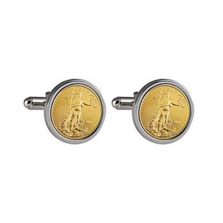 St Gaudens Design Gold Layered Replica American Eagle Coin Cufflinks
