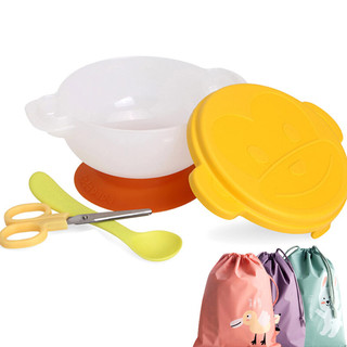 爸爸制造（dodopapa） 出去碗吸盘碗儿童餐具防摔套装组合外出便携辅食剪辅食碗勺子儿童餐具 剪勺碗5件套粉红色+圆勺肥叉