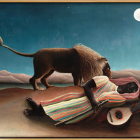 弘舍 卢梭 抽象人物油画《沉睡的吉普赛人》成品尺寸91x60cm 油画布 闪耀金