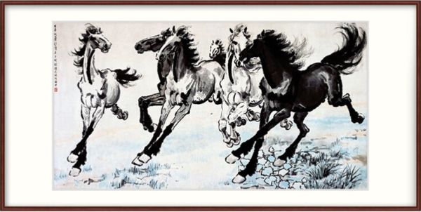 省180元】橙舍书画_橙舍徐悲鸿万马奔腾水墨画《六骏图》装裱