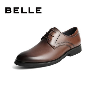 BeLLE 百丽 男鞋经典大码商务英伦风正装牛皮鞋内增高百搭婚鞋10822CM8 棕色 39