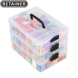 瑞美拓特大号乐高收纳箱三层叠加可拆零件盒收纳盒有盖透明内衣玩具塑料整理箱 盒 R-L3黑色