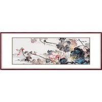 弘舍 吴亚坤  手绘荷花国画《和气满堂》210×80cm 宣纸 典雅紅褐