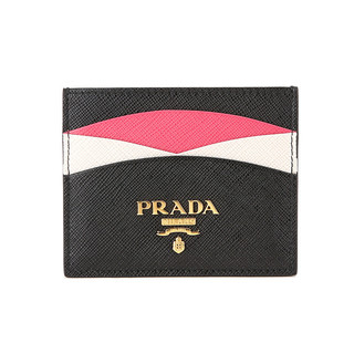 PRADA 普拉达 Saffiano系列 女士皮革卡片夹 1MC025-ZLP-F061H 黑色/木槿色