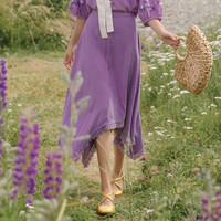 清仓专柜同款夏装纯色不规则花边A摆文艺浪漫淑女显瘦半身裙 M 香芋紫