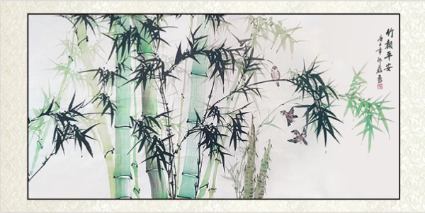 尚得堂邵磊手绘竹子工笔水墨画竹报平安装裱165x85cm宣纸手工绫绢软裱