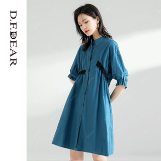 【爆款秒杀】女士连衣裙2021新款女夏气质复古大码衬衫裙 M 蓝色