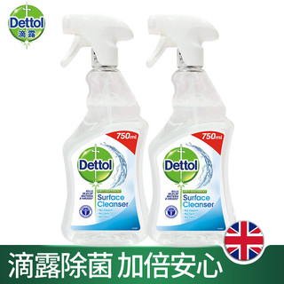 Dettol 滴露 英国进口消毒杀菌清洁喷雾浴室水槽桌台厨房浴室电器可用多功能清洁剂 除菌喷雾750ml*2