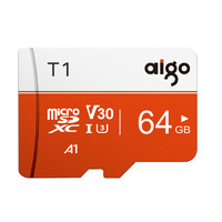 aigo 爱国者 T1 高速专业版 Micro-SD存储卡 64GB（UHS-I、V30、U3、A1）