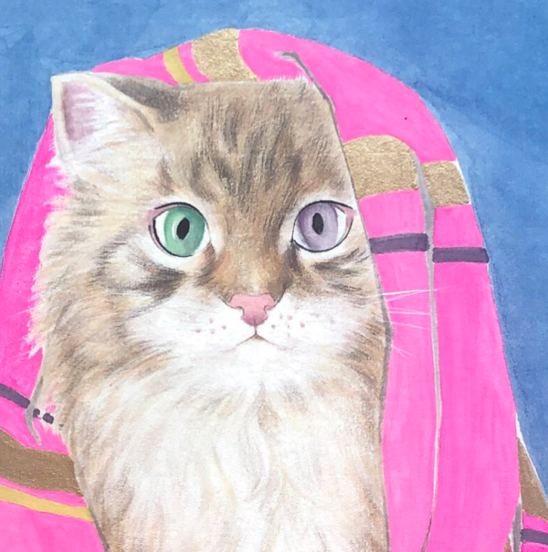 artmorn墨斗鱼艺术夏莹莹动物猫咪装饰字画原作猫小姐32x32cm综合材料