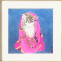 ARTMORN 墨斗鱼艺术 夏莹莹 动物猫咪装饰字画原作《猫小姐》32x32cm 综合材料 环保画框