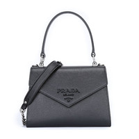 PRADA 普拉达 Monochrome系列 女士牛皮手提包 1BA186-2ERX-F0632-V-OOO 黑色
