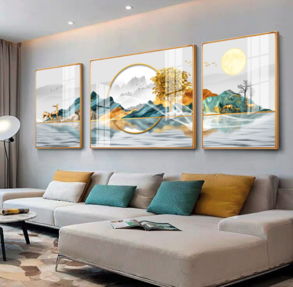 忆画 晶瓷画 背有靠山a 两边40×60cm 中间80×60cm 客厅装饰画 现代