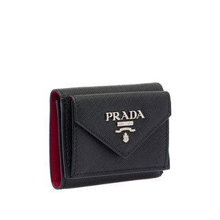 PRADA 普拉达 女士牛皮短款钱包 1MH021-2E6V-F0YAR 黑/桃红