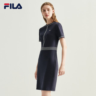 FILA 斐乐 官方女子连衣裙2021秋季新款时尚运动短袖连衣裙女裙子