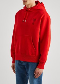 Red hooded cotton sweatshirt