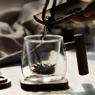 MUSHENGWANWU 木笙·玩物 趣笙型 玻璃杯(300ml、有内胆、有杯垫、黑胡桃)
