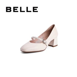 BeLLE 百丽 BELLE/百丽2021春新商场同款羊皮革女舒适粗跟玛丽珍单鞋3DQ08AQ1