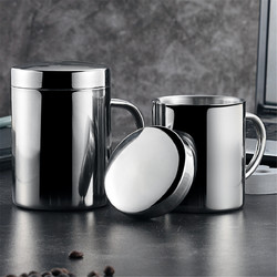 304不锈钢杯子家用通用双层隔热口杯茶缸子带盖手柄马克杯