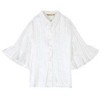 ELF SACK 妖精的口袋 19201017AL 女士荷叶袖衬衫 酸奶白色 L